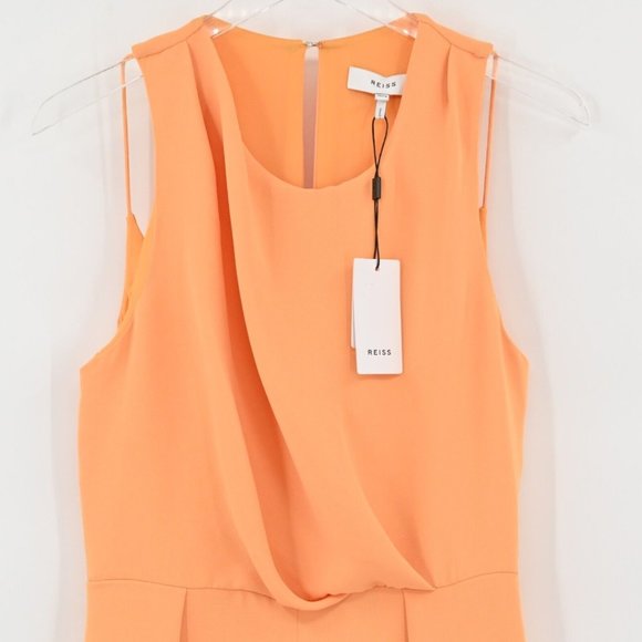 NEW REISS Womens Orange Chey Cut Out Jumpsuit High Waist Wide Leg Pleated Size 8 - Picture 3 of 11